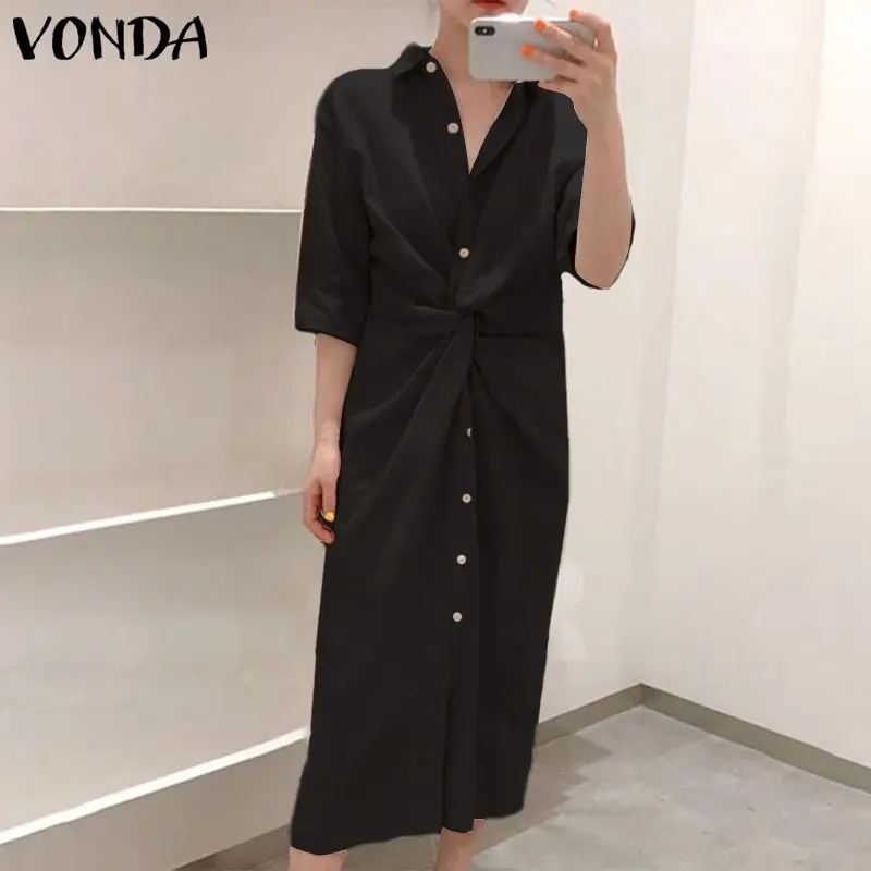 Женское платье с отложным воротником VONDA повседневное свободное однотонное