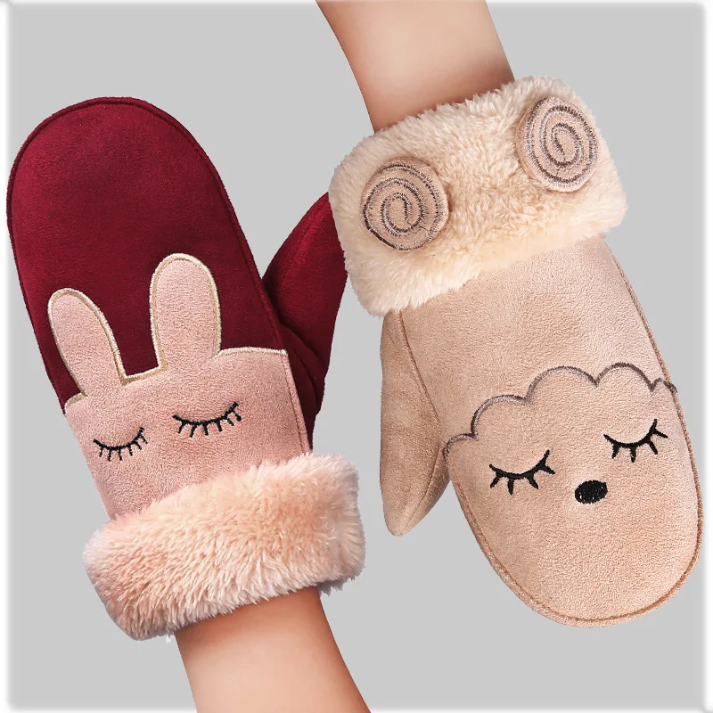 Варежки с подогревом хлопковые флисовые Детские Зимние варежки в виде кошачьей