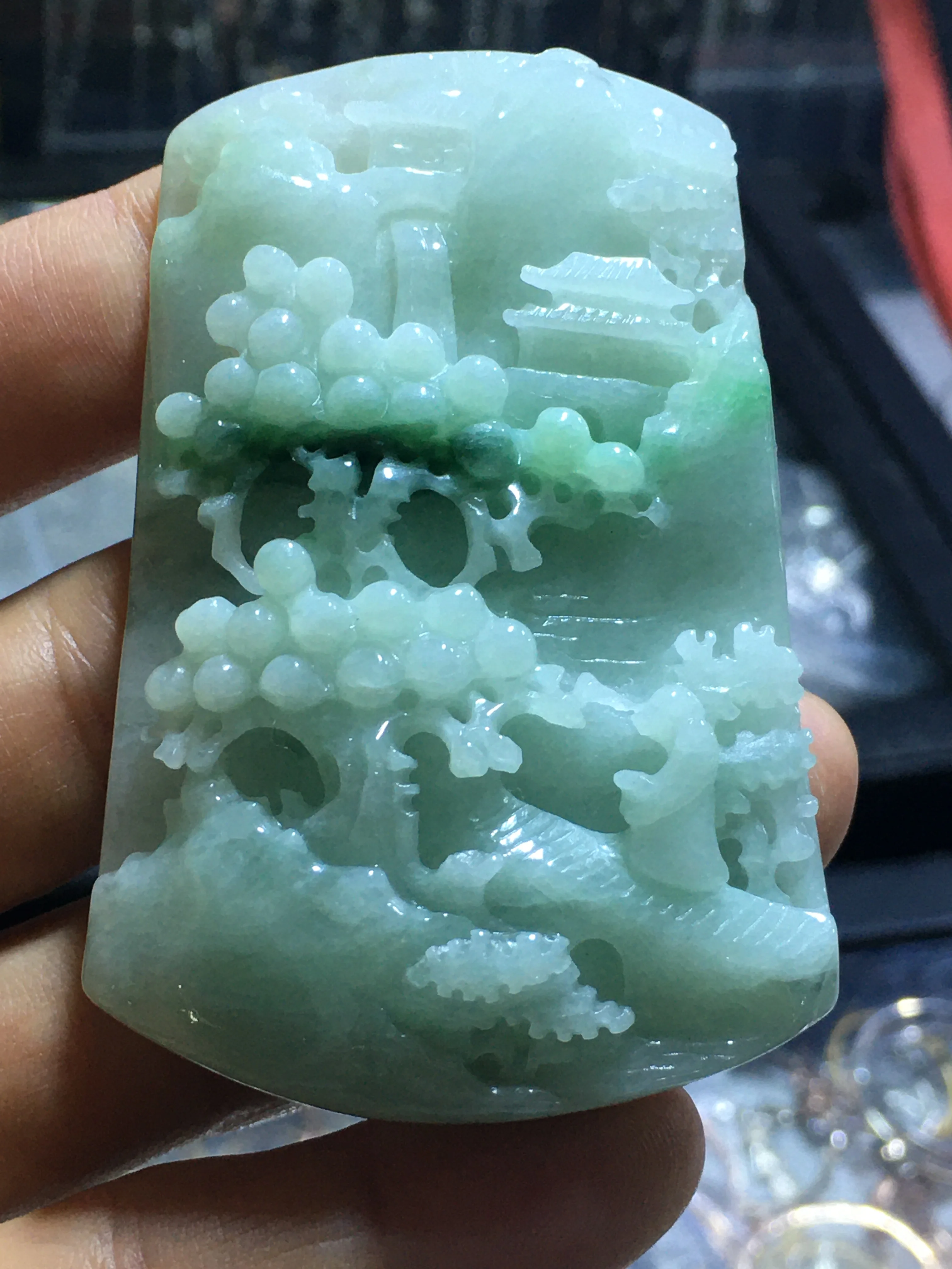 

Natural Myanmar jade 7A HandCarved landscape waterfall jadeite green jade pendant jade necklace pendants jewelry jade necklaces