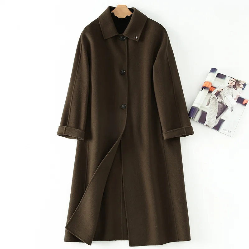 

Double sided cashmere coat women's middle and long 2021 new wool coat autumn and winter aging coat high end