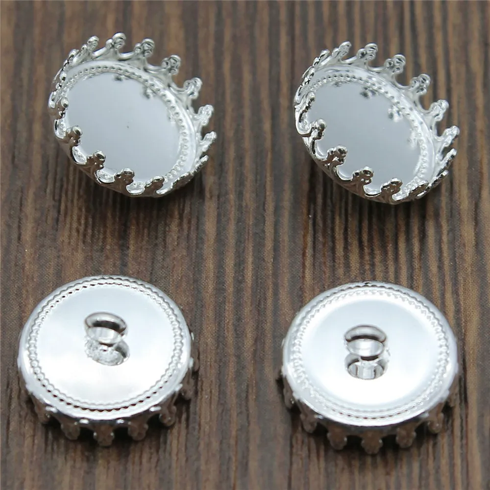

10pcs 5 Colors Fit 12mm 15mm 20mm 25mm Glass Cabochon Crown Buttons Settings Base Charms Pendant For Jewelry Making