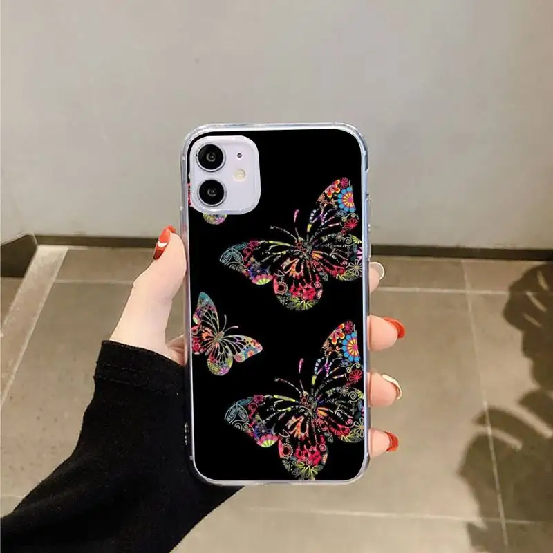 

Cute Butterfly Patterned Phone Cases Transparent for iPhone 6 7 8 11 12 s mini pro X XS XR MAX Plus