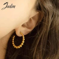 joolim high quality pvd gold finish gradient beads stainless steel hoop earring tarnish free gold jewelry