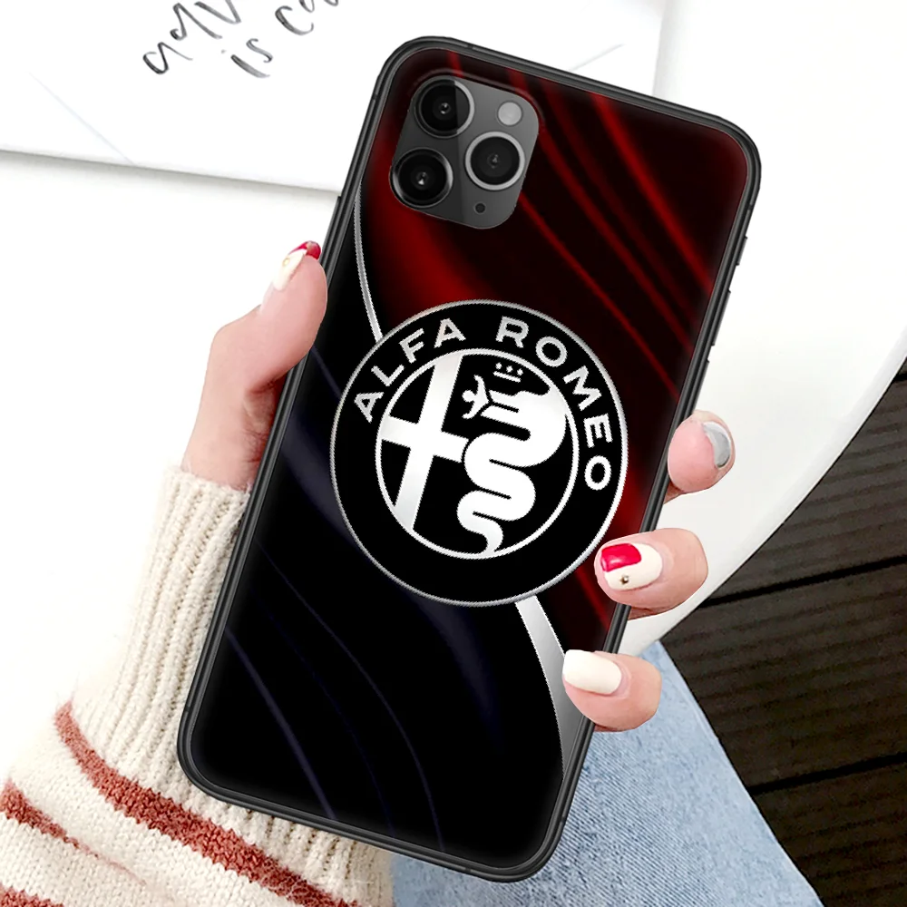 

Luxury Alfa Car Phone Case For Iphone 4 4s 5 5S SE 5C 6 6S 7 8 Plus X XS XR 11 12 Mini Pro Max 2020 black Cover Painting Hoesjes