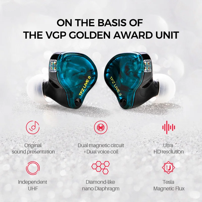 Fone de Ouvido com Cabo 0.78mm de Alta Viver In-ear Circuito Magnético Duplo Grafeno Driver Dinâmico 2pin Fidelidade Bass Monitor Esporte Atualizado Tfz 3