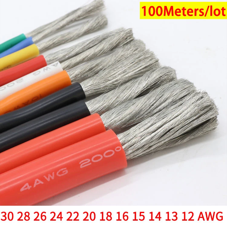 

100M 30 28 26 24 22 20 18 16 15 14 13 12 AWG Heat-resistant cable Ultra Soft Silicone Wire Copper Flexible High Temperature