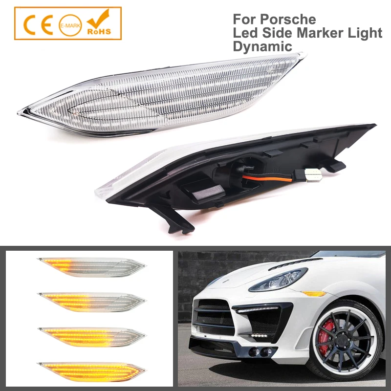 

2Pcs Dynamic Amber LED Front Fender Side Marker Wing Indicator Light Turn Signal Lamps For Porsche Cayenne 958 92A 2010-2014