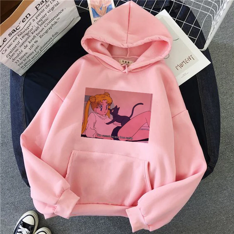 

Sailor Moon Kawaii Anime Harajuku Hoodie Women Ullzang Cute Cat Cartoon Korean Style Sweatshirt Fashion Graphic Hoody Female