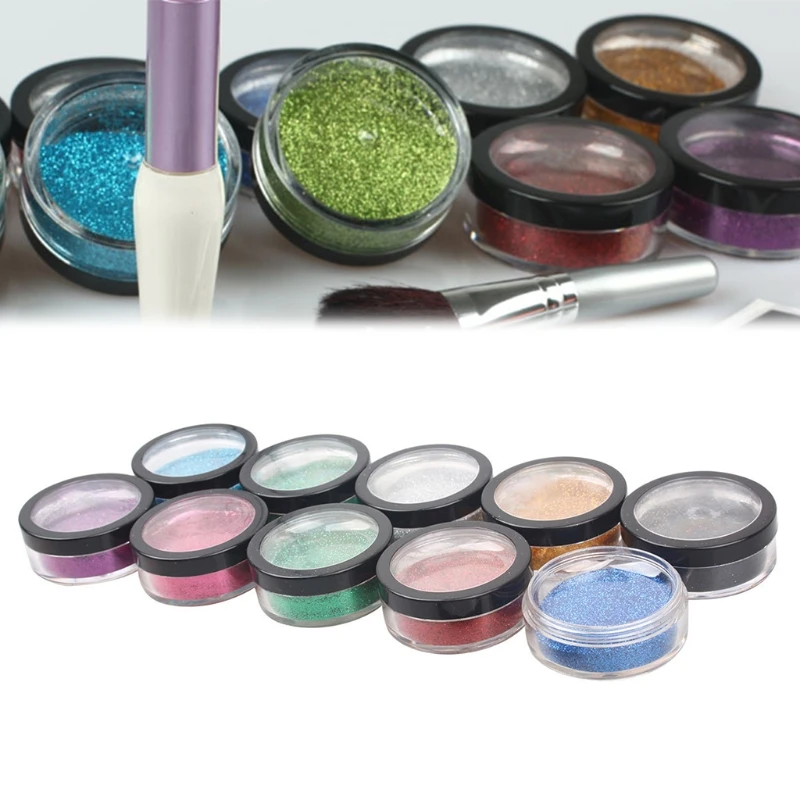 

10 Colors Face Body Glitter Pearlescent Powder with Brush for Tattoo Painting Halloween Makeup Art Tools