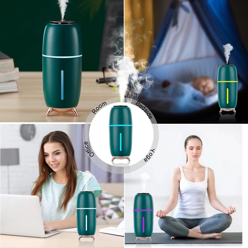 

Portable Humidifier 250Ml Electroplating Silent Humidifier Colorful Atmosphere Light Suitable for Home, OfficeCar(Green)