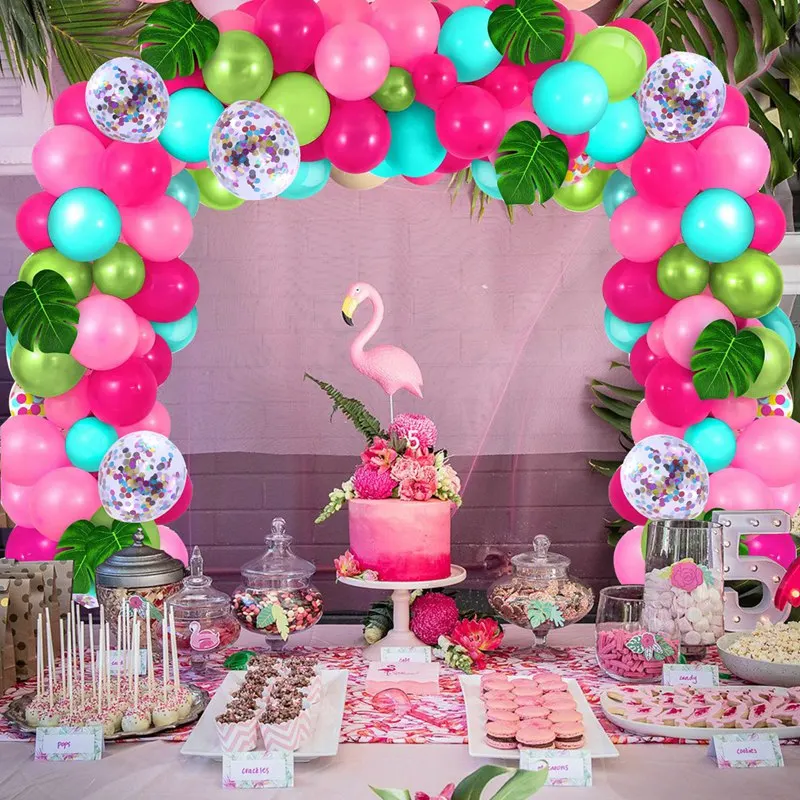 

Tropical Flamingo Balloon Garland Arch Kit Long Pink Green Latex air Balloons Pack for baby shower birthday party decor supplies