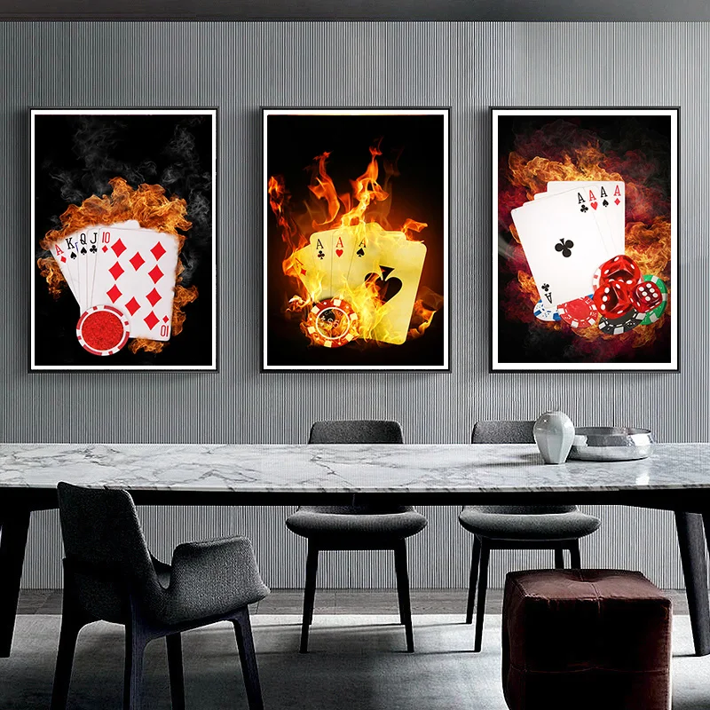 

Modern Art Burning Playing Cards Canvas Paintings Wall Art Posters and Prints Abstract Wall Picture For Bedroom Home Decoration