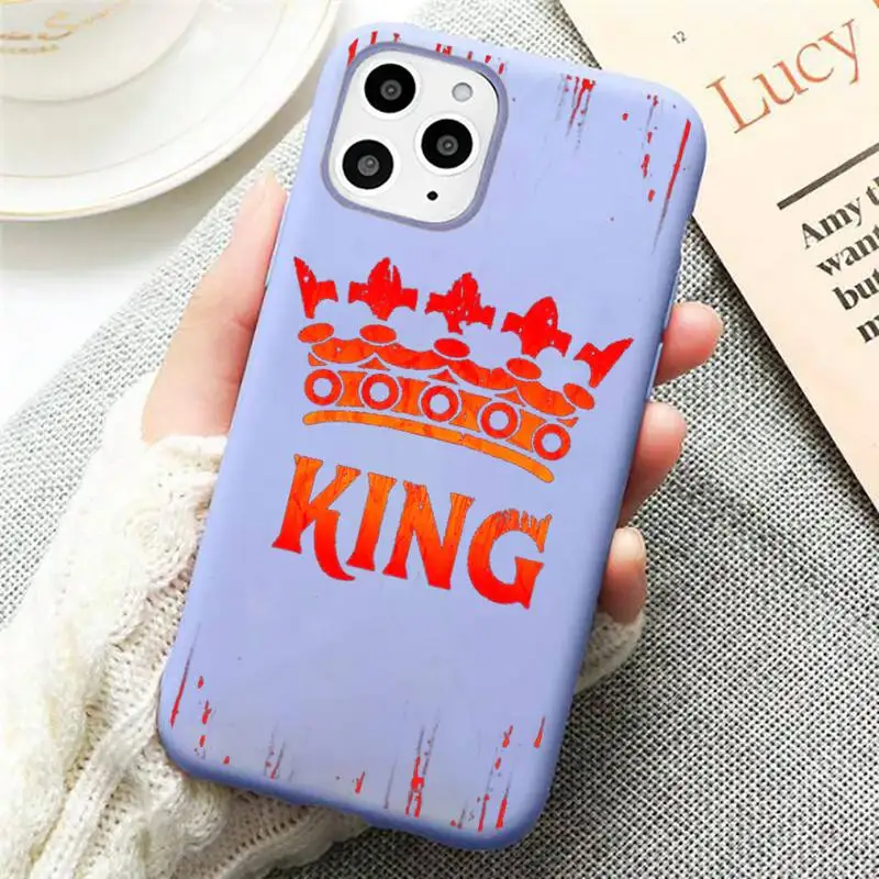 

King Queen Cartoon Crown Letter luxury Phone Case coque Candy Color for iPhone 11 12 mini pro XS MAX 8 7 6 6S Plus X SE 2020 XR