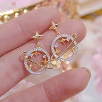 korean hollow moon star women cz earrings high quality plated 14k real gold stud earring wedding jewelry pendant accessories