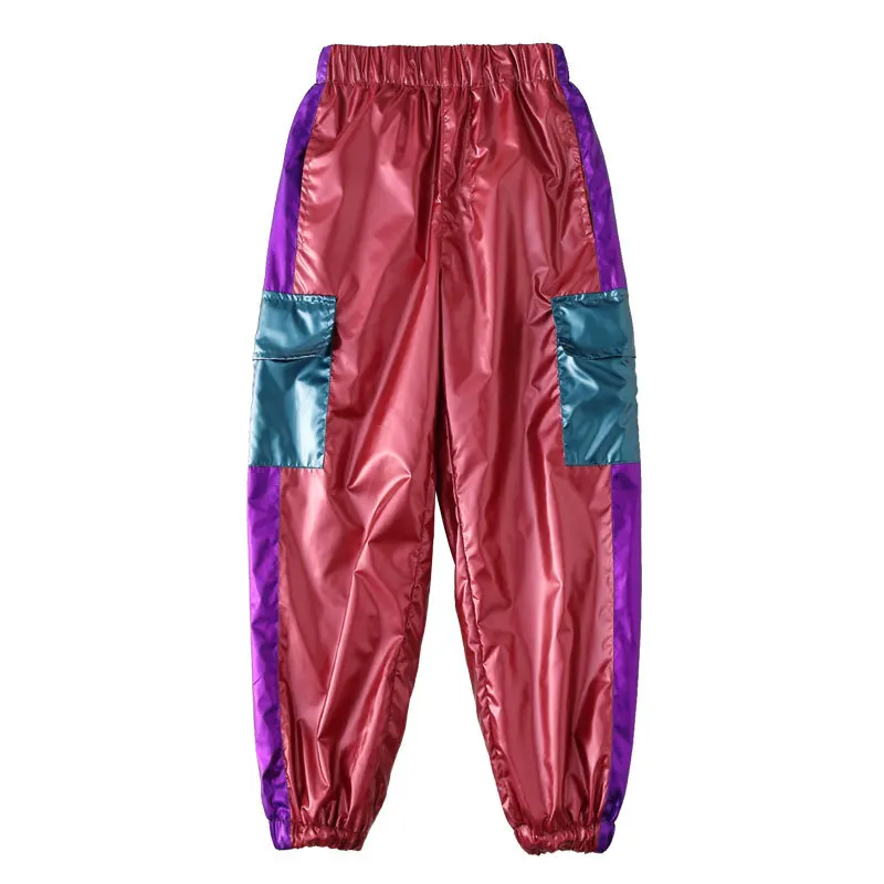 Red pants Весенне-осенние детские костюмы для взрослых, одежда в красном стиле с вставками, синие штаны унисекс, джазовые шаровары в стиле хип-хоп, танцевальные квадратные штаны - Цвет: Red pants