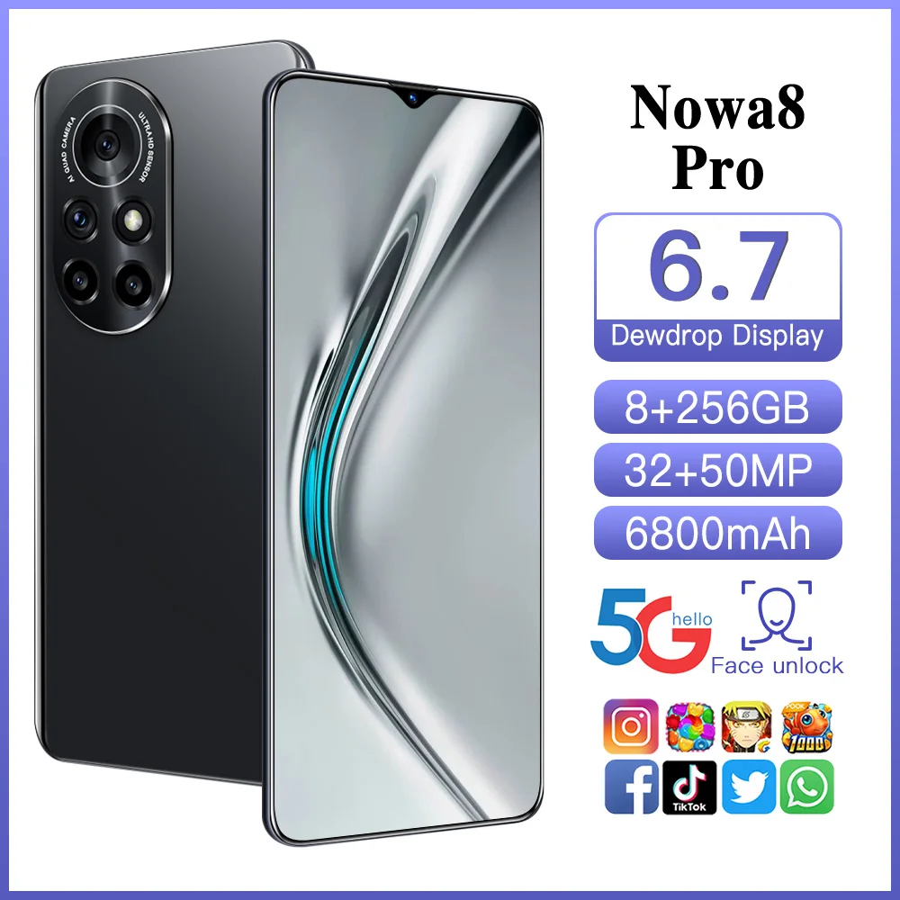 

2021 Nowa8 Pro 128/256GB 6.7 Inch Fingerprint Face Unlock 6800mAh Dual SIM+SD 5G Smart Phones 32+50MP MTK6889 Andriod Cell Phone