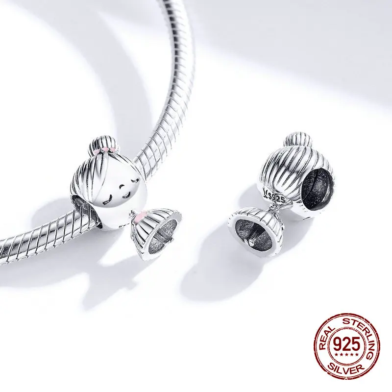 Женский браслет с эмалью для девочек и мальчиков серебряные бусины 925 пробы