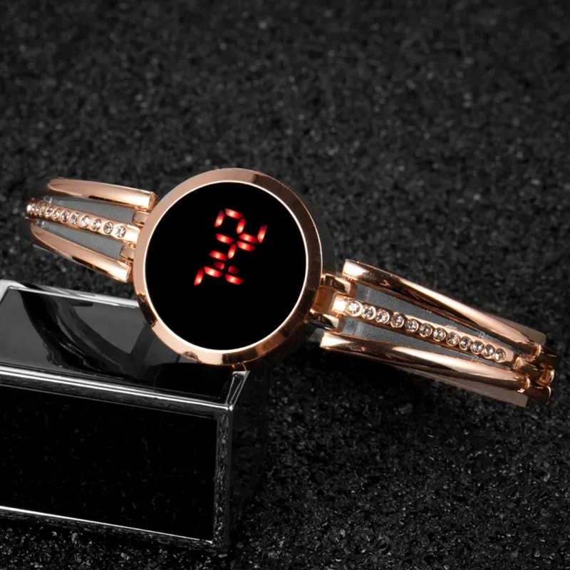 

Nice Ladies watches Plush Small Dial Rose Gold Wristwatch LED Digital Watch Bracelet Electronic Wrist Watch for Women Clock