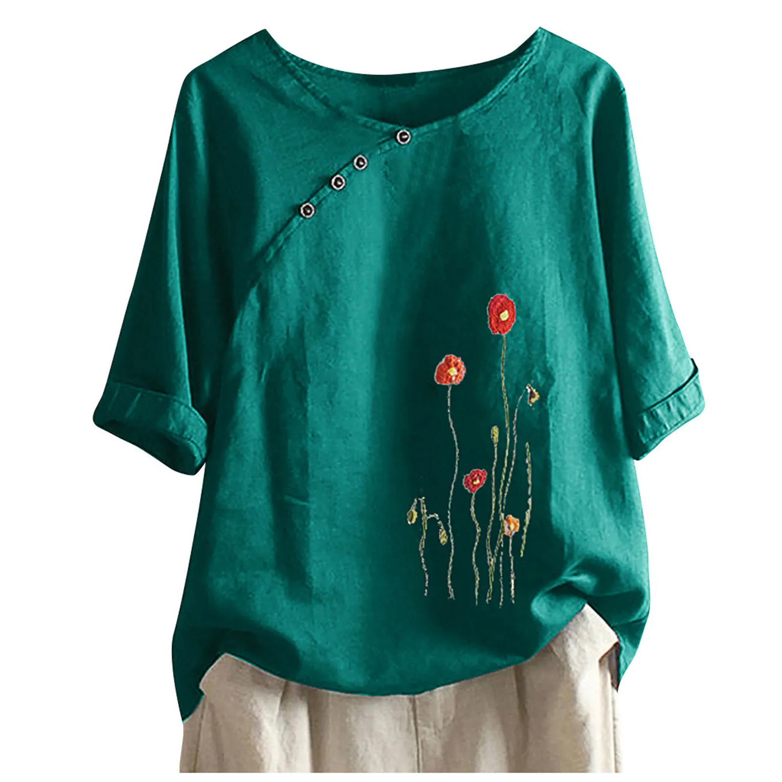 Блузка женская с круглым вырезом Повседневная рубашка коротким рукавом и