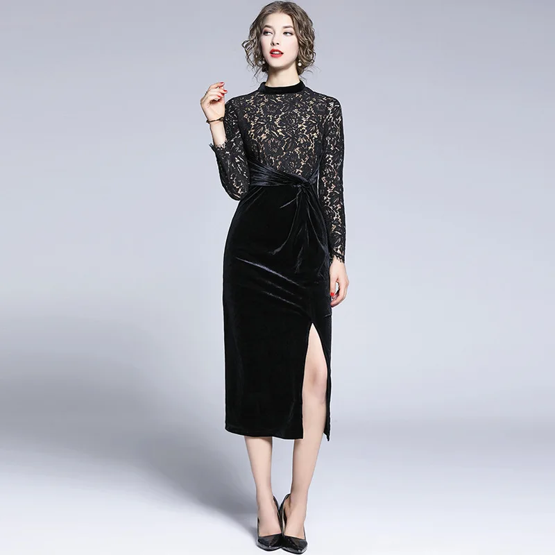 2019 Осень/Зима OL элегантное платье высокого качества с длинными рукавами