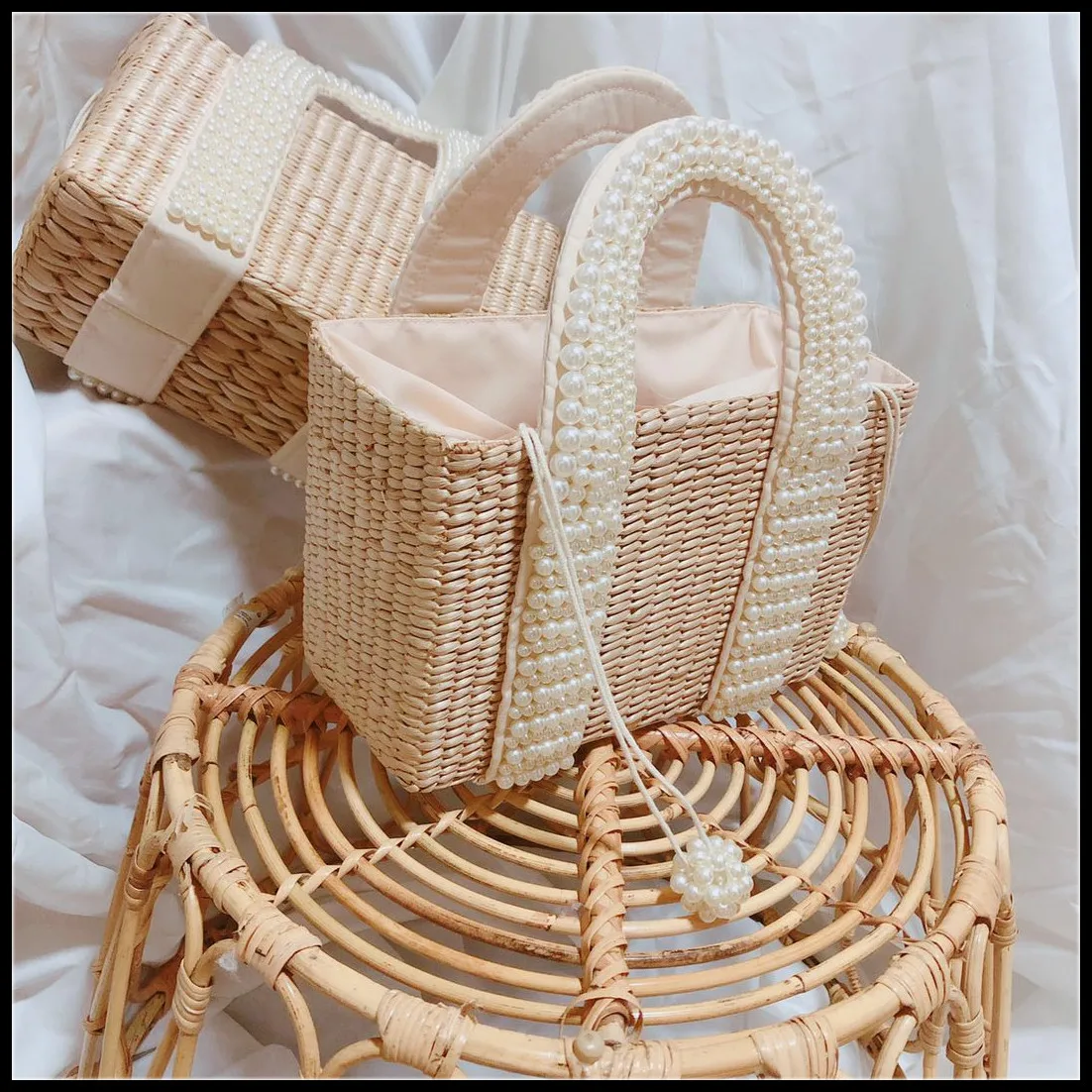 Новая женская сумка с жемчужинами, Женская сумочка, Соломенная Корзина, большая сумка через плечо, сумка-мессенджер для женщин, дамские сумочки и кошельки