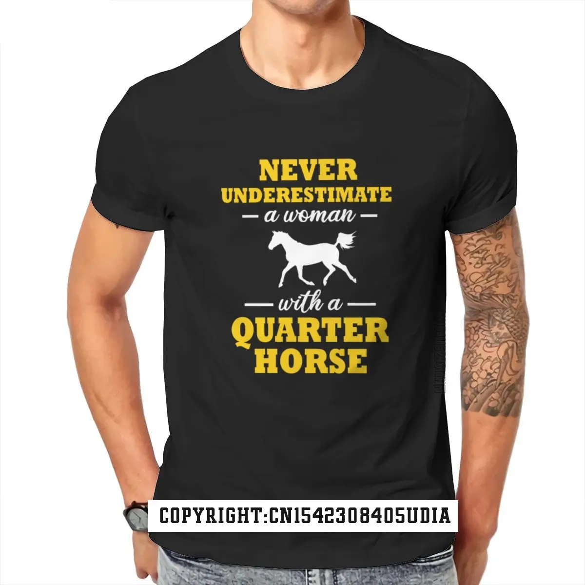 Never Underestimate Quarter Horse Birthday Unisex Jersey T-Shirt Black Hiphop Male Tops Tees Funny Casual