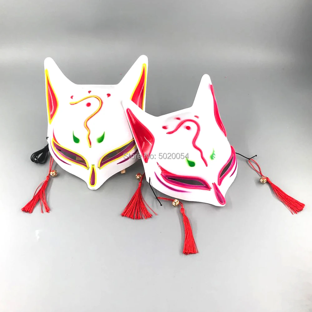 GZYUCHAO EL полумаска для лица EL Wire fox МАСКА кицунэ японского аниме ручная роспись Хэллоуин косплей светодиодная светящаяся маска