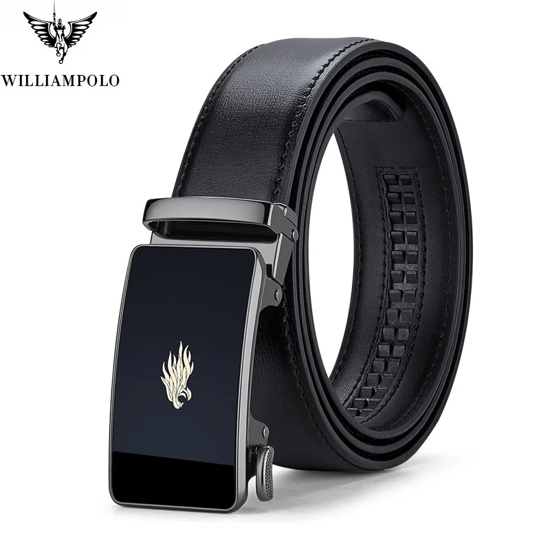 WILLIAMPOLO 2021 Genuine leather Brand Belt Men Top Quality Luxury Strap Male Mirror or matte Metal Automatic Buckle