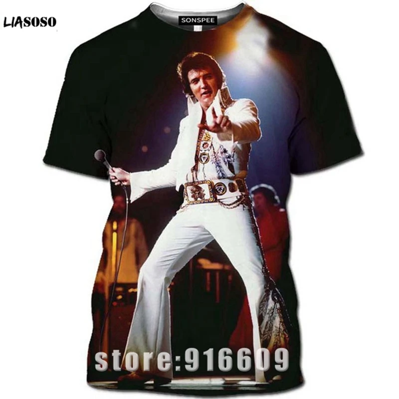 

LIASOSO New Popular ELVIS Presley Men's T-Shirt King Of Rock 3D Printing Fashion Cool Short-Sleeved T-Shirt Funny Kids T-Shirt