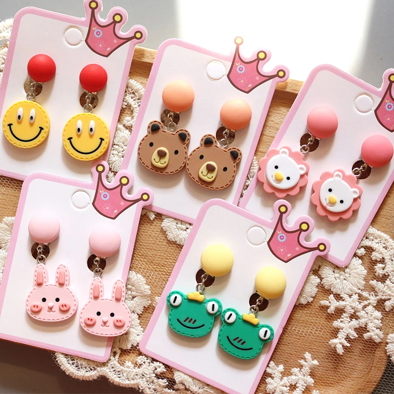 

Colorful Cute Bear Rabbit Smile Face Animals Clip on Earrings for Kids Girls Earrings Jewelry No Pierced Children Earrings Gift