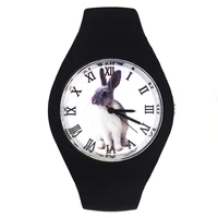 rabbit bunny hare pattern fashion women men sport soft silicone strap quartz wrist watch