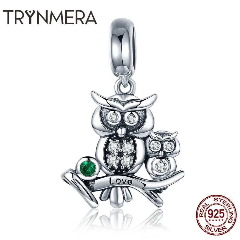 Мать подарок 925 стерлингового серебра в виде совы с детьми кулон бусины