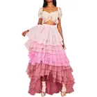 Женская длинная ассиметричная юбка, розовая фатиновая юбка, несколько цветов