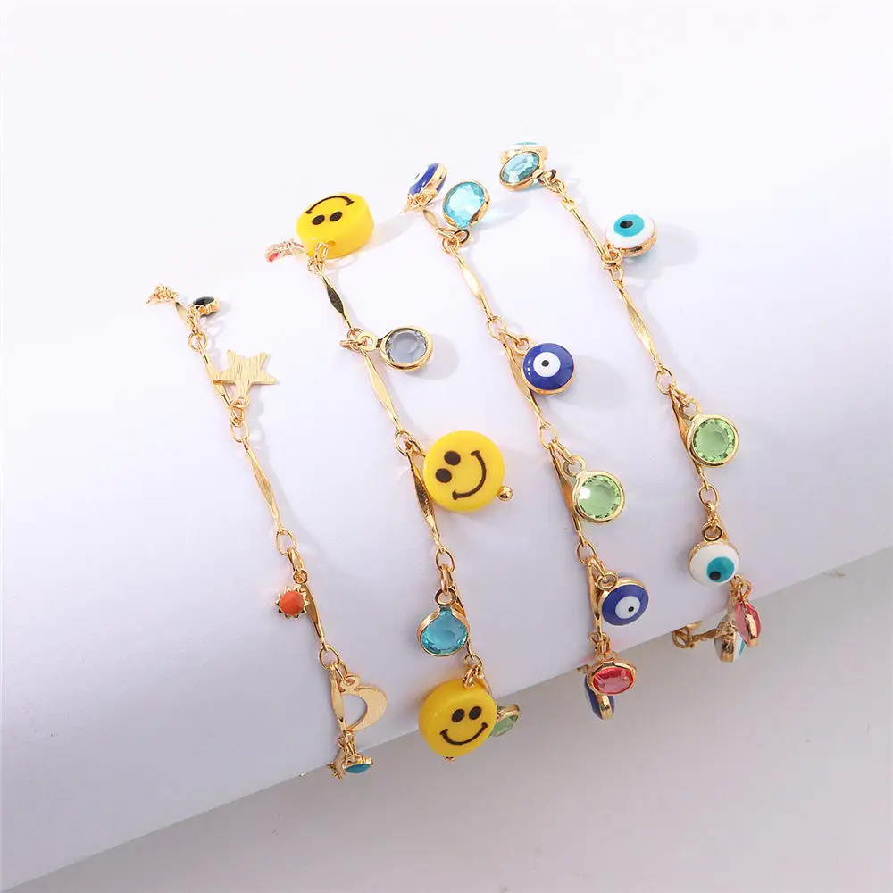 Мода смайлик с клипсами Дурной глаз красочные крошечные бусины кулон ножные