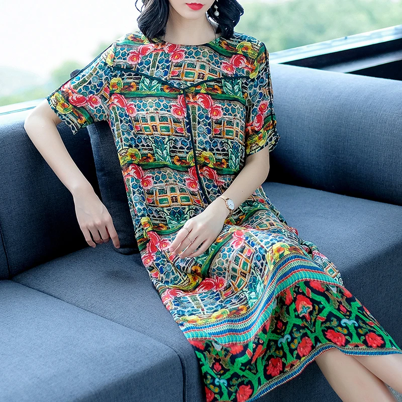Летнее шелковое Цветочное платье женское повседневное пляжное в стиле бохо 2020