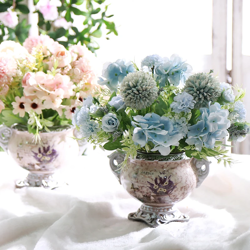 

Flores artificiais retro sala de estar mesa decorações florais artificiais decorações de cerâmica flores secas