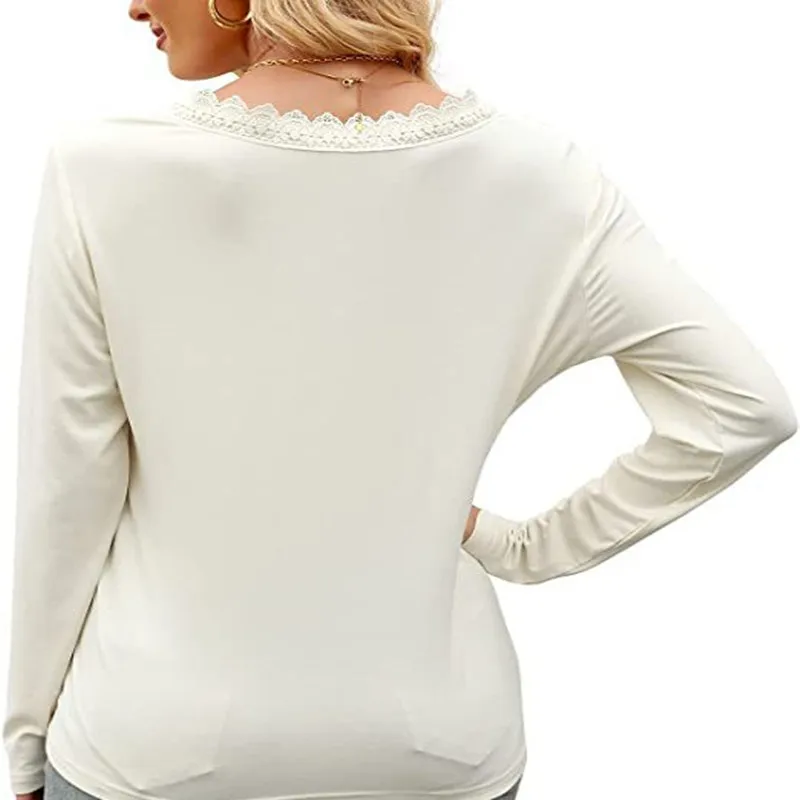 Женская Кружевная футболка с длинным рукавом и V-образным вырезом - купить по