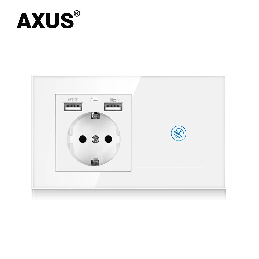 AXUS Light Touch Switch With EU Power Wall USB Sockets Black Led Switches 1/2/3Gang 1Way Crystal Panel Dark Blue Backlight |