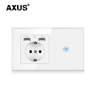 Сенсорный высветильник ель AXUS с евровилкой, настенные USB розетки, черные светодиодные переключатели, 123 клавиши, 1 канал, кристальная панель, темно-синий светильник с подсветкой