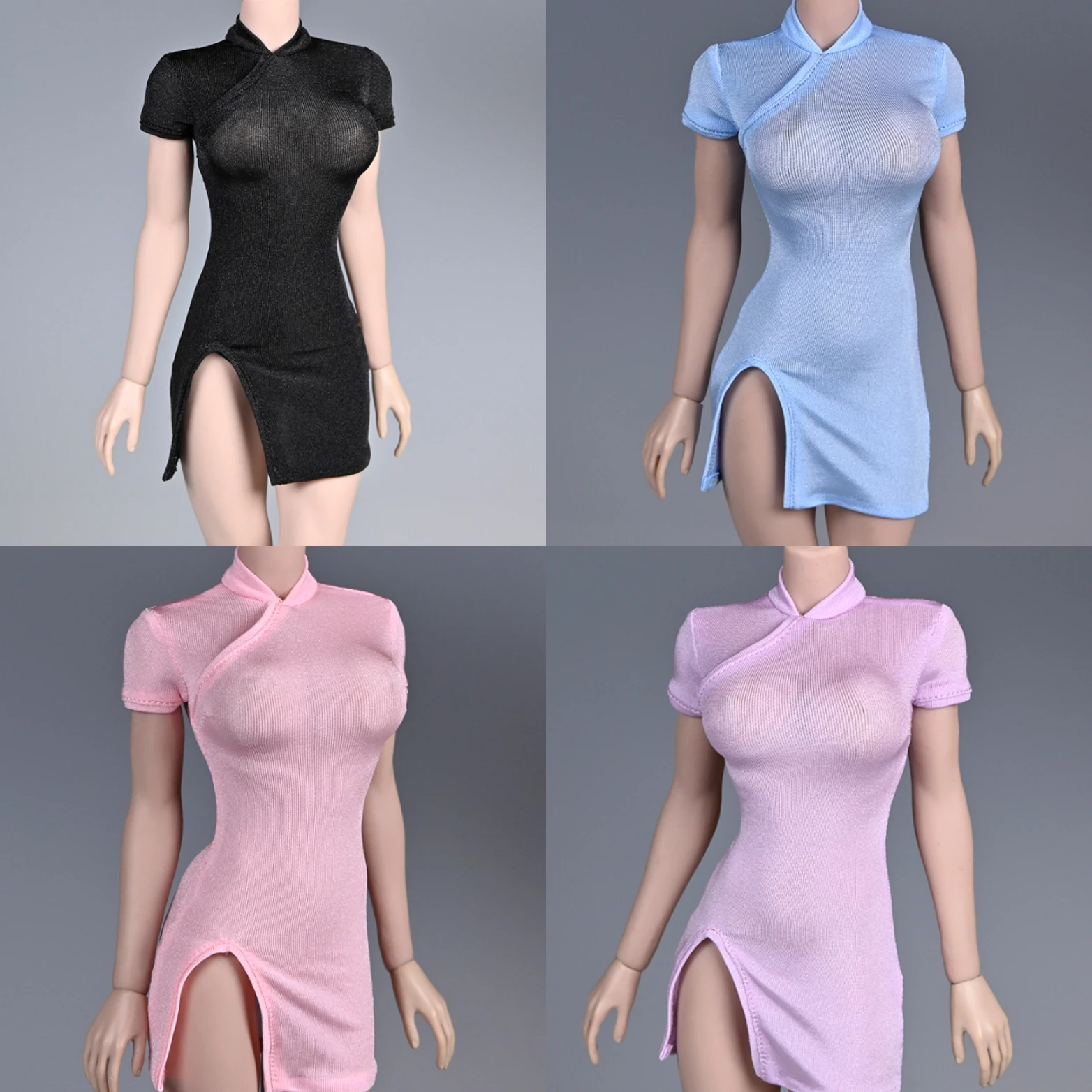 

1/6 Female Soldier Cheongsam Dress Knitted Stretch Sexy High Split Slim 12-inch Doll Suitable for Tbl Ph Body