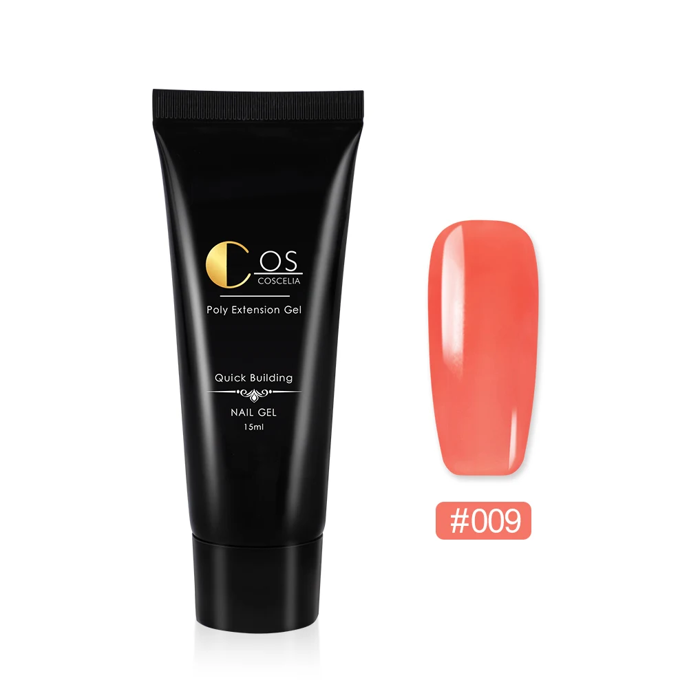 Poly Gel 009 COSCELIA строительный гель для наращивания ногтей Светодиодный УФ-гель для ногтей Твердый гель лак 15 г 5 цветов накладные кончики длинный черный чехол - Цвет: Poly Gel 009