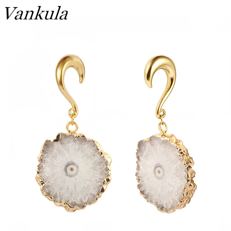 Vankula, 2 шт., новинка, натуральный камень, болтаются, затычки для ушей, тоннель, нержавеющая сталь, крючки для ушей, пирсинг, ювелирные изделия