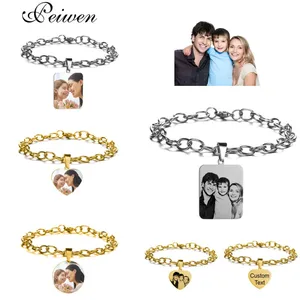 Персонализированные браслеты с гравировкой фото имени для женщин и мужчин, регулируемые браслеты из нержавеющей стали с идентификационной биркой, подарки для всей семьи