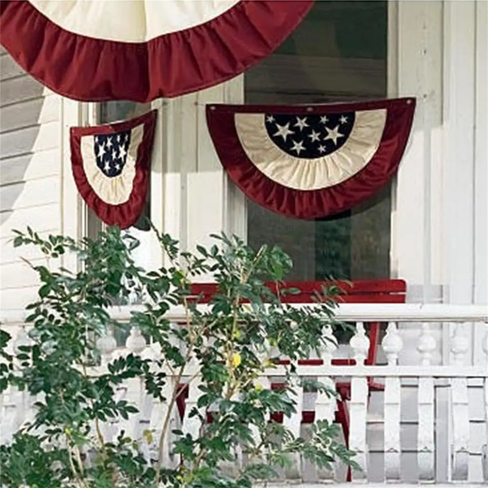 

New Embroidered Wrinkle Fan Shape National Flag For American Independence Day Home Decor Pleated Fan Bunting Half Of Flag