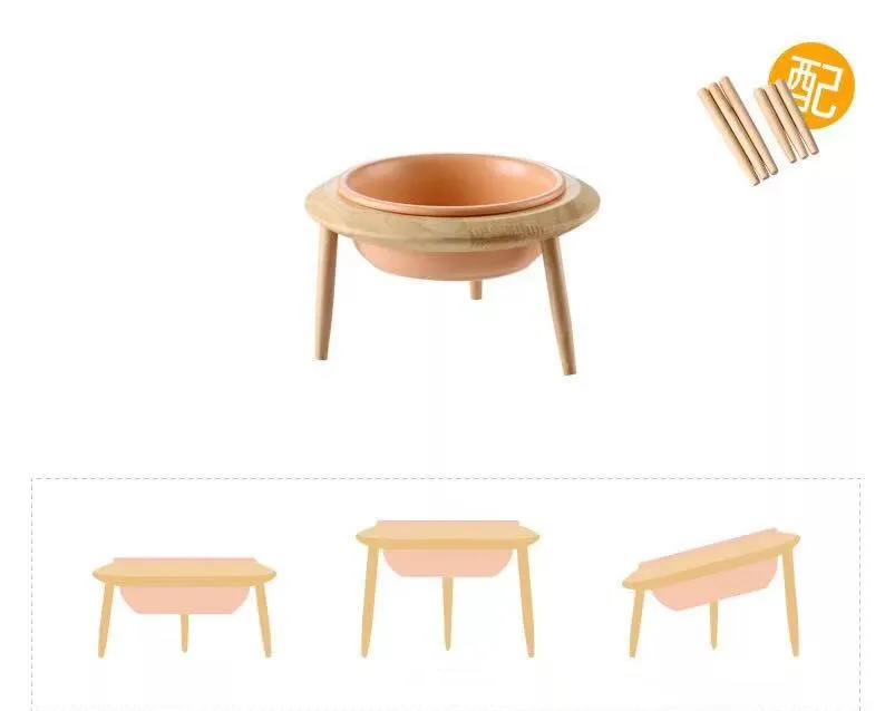 Wooden frame orange Оправа из дуба, летающая тарелка, керамическая миска для домашних животных, Высокая ножка, собачья миска для кошек, миска для еды, керамическая миска для кошек, миска для риса, миска для воды - Цвет: Wooden frame orange