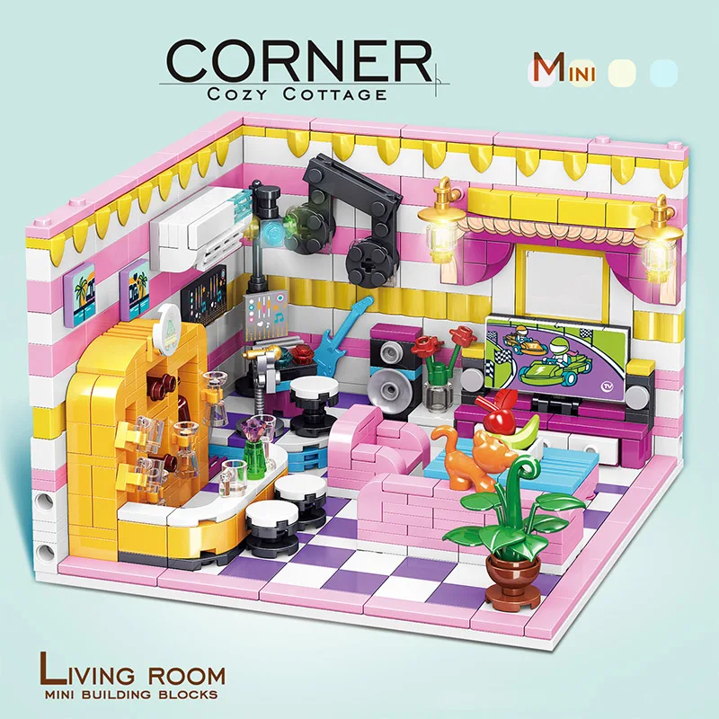 Креативная серия кухонный уголок уютная модель коттеджа строительные блоки