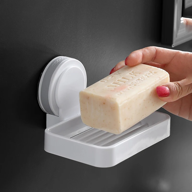 

ECOCO Simple Wall Mounted Soap Box With Soap Draining Rack Bathroom Soap Holder Reusable Magic Sucker for Bathroom Accessories