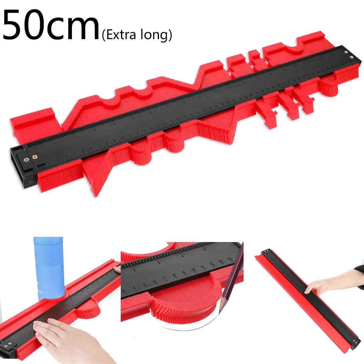 long 50cm red 1 шт. пластиковый измерительный прибор контурный профиль копировальный прибор Дубликатор стандарт 5 ширина инструмент для маркировки древесины плитка ламинат - Цвет: long 50cm red