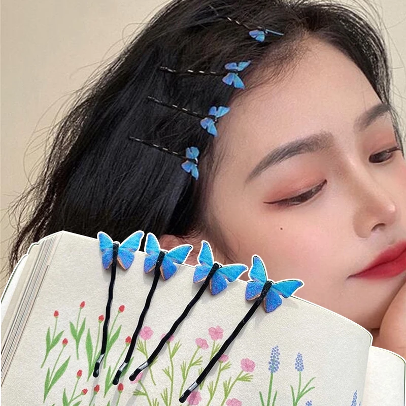 Заколки для волос с голубыми бабочками женские элегантные модные милые зажимы