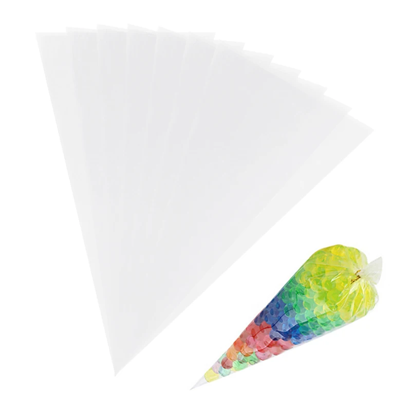 

100pcs Transparent candy packing Bags Wedding Birthday Party Decoration Sweet Cellophane Candy Bag Cone Storage Packaging Bag